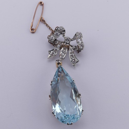 273 - An Edwardian Belle Epoque aquamarine and diamond Brooch, the pear shaped facetted aquamarine, approx... 