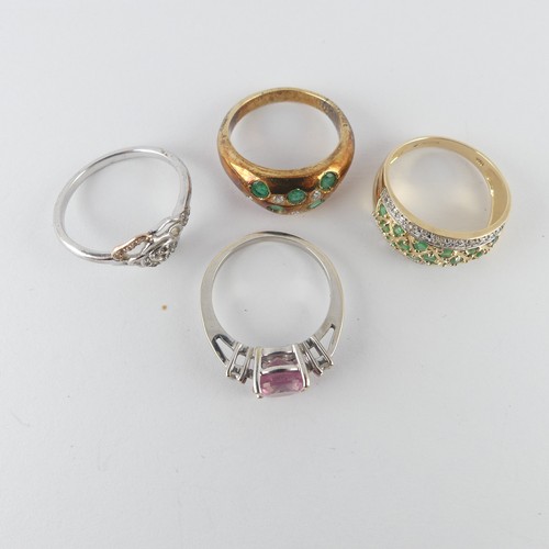 195 - An emerald and diamond Dress Ring, mounted in 14ct yellow gold, Size O, together with an emerald and... 