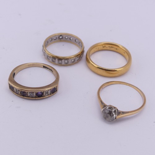 196 - A 22ct yellow gold Band, 4.2mm wide, Size L, 6.3g, together with an 18ct yellow and white gold white... 