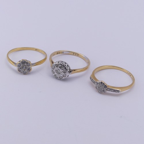 212 - A small diamond flowerhead cluster Ring, 7.3mm diameter, mounted in 18ct yellow gold, Size N, togeth... 