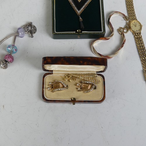 382 - A small quantity of Costume Jewellery, including a foliate silver and marcasite watch with matching ... 