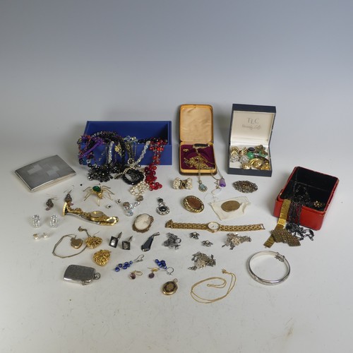 364 - A quantity of Costume Jewellery, including  a silver vesta case, Birmingham 1898, a silver hinged ba... 