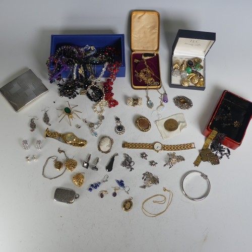 364 - A quantity of Costume Jewellery, including  a silver vesta case, Birmingham 1898, a silver hinged ba... 