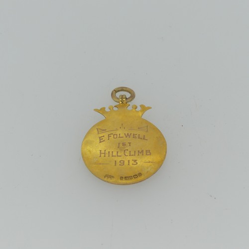 378 - A 9ct yellow gold and enamel Prize Fob, awarded from the 'Ashby & Disctrict M.C.C', the inscript... 