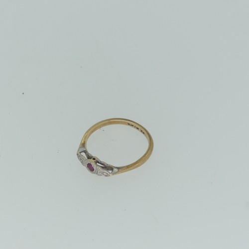 406 - A small ruby and diamond Ring, mounted in 9ct yellow gold, Size O, together with a cubic zirconia si... 