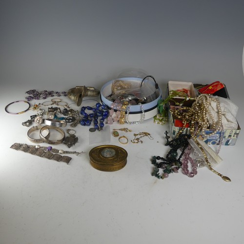 408 - A quantity of Jewellery and Costume Jewellery, including silver hinged bangles and other silver jewe... 