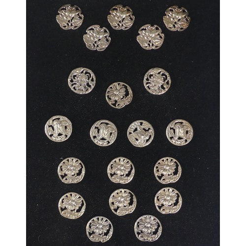 114 - A set of eight late Victorian silver Buttons, by Turnbull Bros., hallmarked Birmingham 1900/1, of pi... 