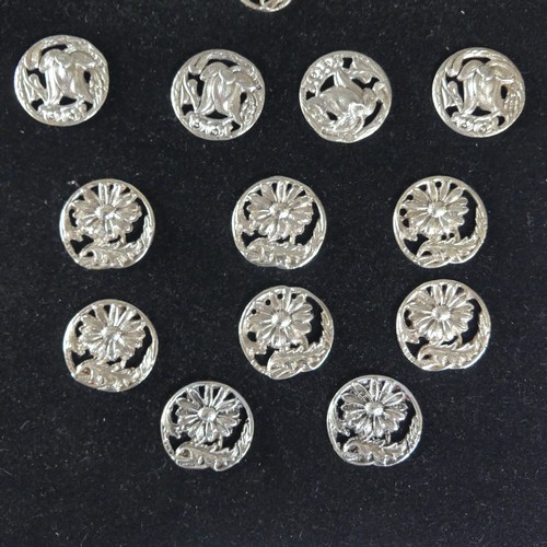 114 - A set of eight late Victorian silver Buttons, by Turnbull Bros., hallmarked Birmingham 1900/1, of pi... 