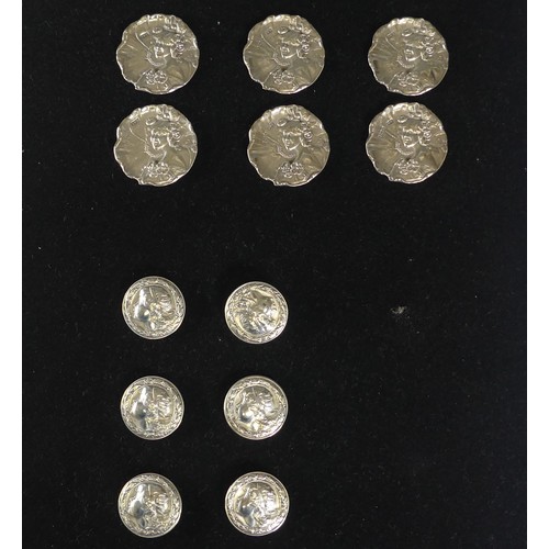 113 - A set of six late Victorian silver Buttons, by Levi & Salaman, hallmarked Birmingham 1900, in th... 