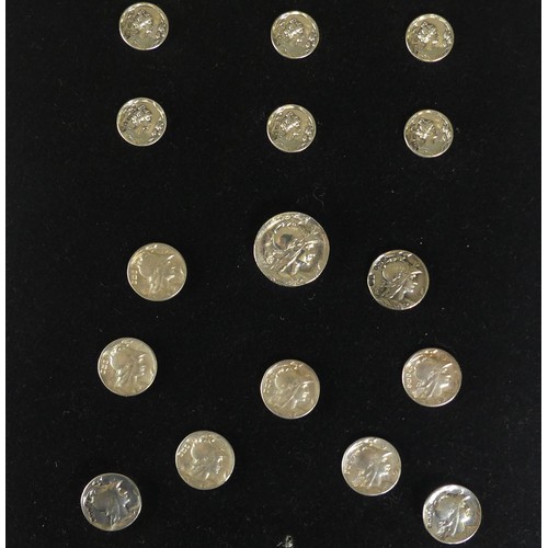 117 - A quantity of Edwardian silver Buttons, including a Continental set of six with Birmingham hallmarks... 