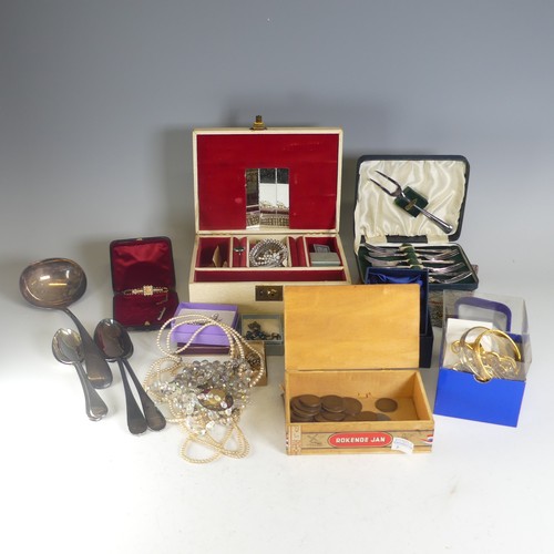 389 - A quantity of Costume Jewellery, including an antique gold plated hinged bangle set seed pearls and ... 