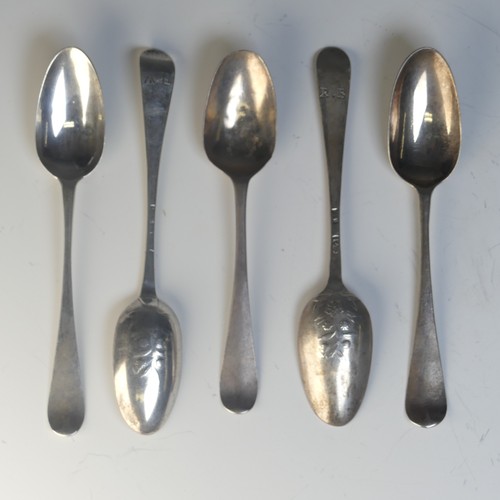 118 - Five George III silver fancy picture back Teaspoons, by Robert Sallam, each with flowering tea-plant... 