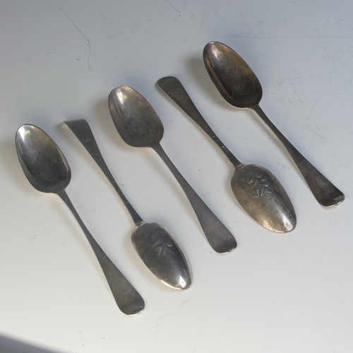 118 - Five George III silver fancy picture back Teaspoons, by Robert Sallam, each with flowering tea-plant... 