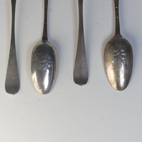 118 - Five George III silver fancy picture back Teaspoons, by Robert Sallam, each with flowering tea-plant... 