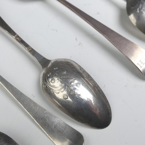 119 - A pair of George III silver picture back Teaspoons, by Hester Bateman, both with scrolling foliate b... 