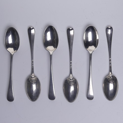 120 - A set of six Old English pattern silver picture back Teaspoons, probably by Samuel Meriton, the... 