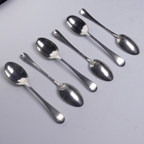 120 - A set of six Old English pattern silver picture back Teaspoons, probably by Samuel Meriton, the... 