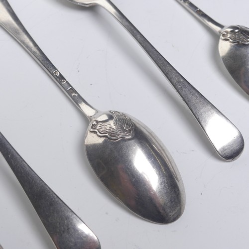 120 - A set of six Old English pattern silver picture back Teaspoons, probably by Samuel Meriton, the... 