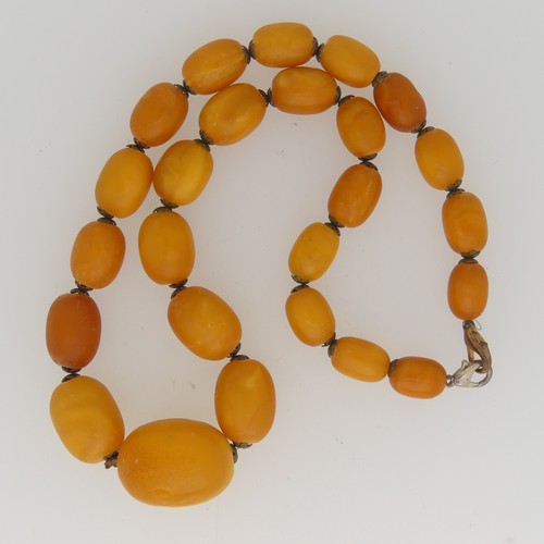 260A - A graduated Amber bead Necklace, the largest approx. 26mm long, on replacement nylon string with gil... 