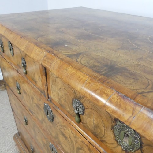 340 - An early 18th century walnut oyster veneered Chest of drawers, the rectangular moulded top with radi... 