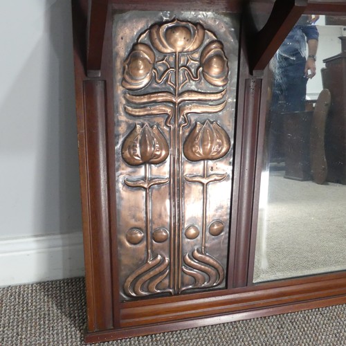 341 - A Shapland and Petter of Barnstaple mahogany Arts and Crafts overmantle wall Mirror, with pierced he... 