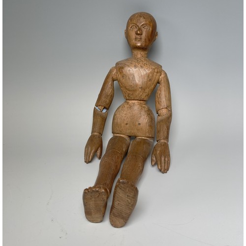 321 - A rare miniature 19th century pine articulated artists Lay figure, the well carved figure with finel... 