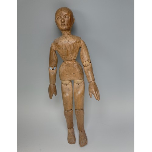 321 - A rare miniature 19th century pine articulated artists Lay figure, the well carved figure with finel... 