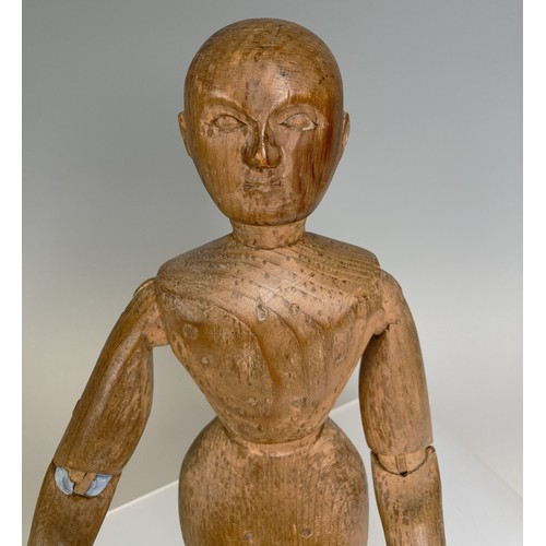 321 - A rare miniature 19th century pine articulated artists Lay figure, the well carved figure with finel... 