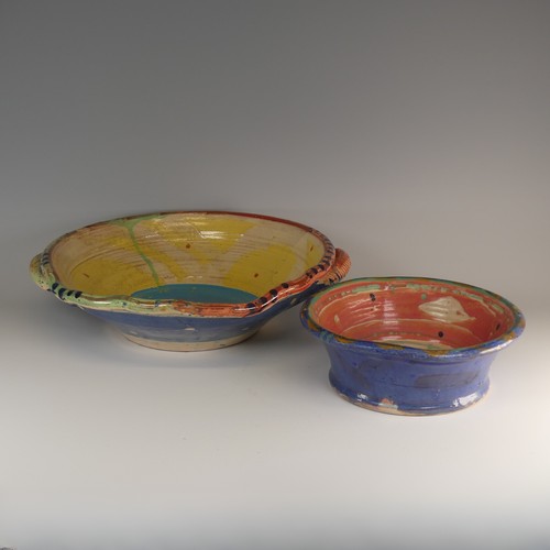 2 - Michael Emmett (b. 1945) a stoneware studio pottery twin-handled Bowl, decorated in colourful splash... 