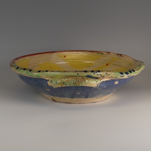 2 - Michael Emmett (b. 1945) a stoneware studio pottery twin-handled Bowl, decorated in colourful splash... 