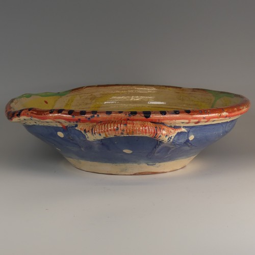 2 - Michael Emmett (b. 1945) a stoneware studio pottery twin-handled Bowl, decorated in colourful splash... 