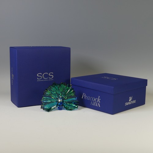 18 - A Swarovski Crystal Glass 'Peacock Arya' Figure, in box with paperwork and gloves, H 11cm.... 