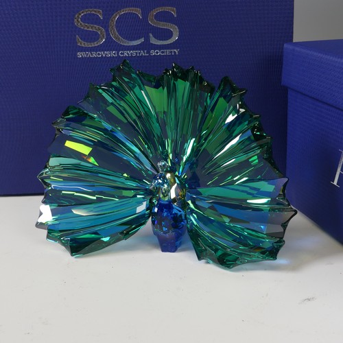 18 - A Swarovski Crystal Glass 'Peacock Arya' Figure, in box with paperwork and gloves, H 11cm.... 