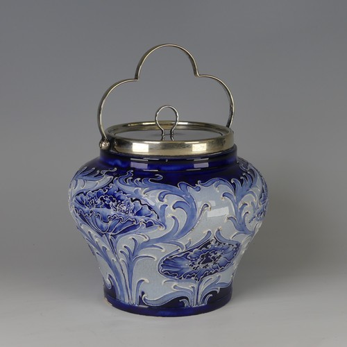 5 - A William Moorcroft for Macintyre Florianware Biscuit Barrel, tubelined floral design, with silver-p... 