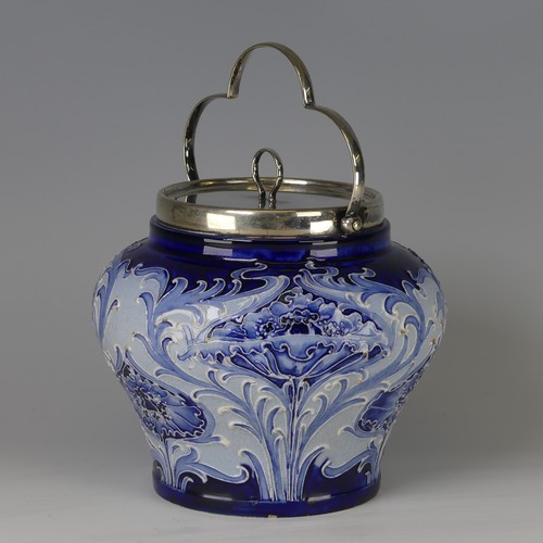 5 - A William Moorcroft for Macintyre Florianware Biscuit Barrel, tubelined floral design, with silver-p... 