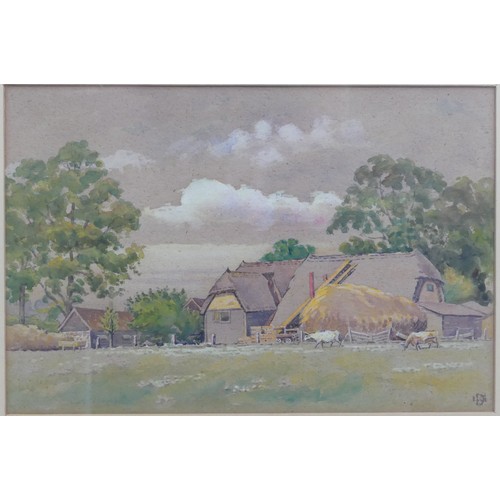 203 - Lewis G. Dye (British, 20th Century), Farm buildings in a rural landscape, Norfolk, watercolour, sig... 