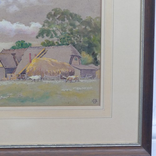 203 - Lewis G. Dye (British, 20th Century), Farm buildings in a rural landscape, Norfolk, watercolour, sig... 