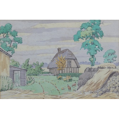 203 - Lewis G. Dye (British, 20th Century), Farm buildings in a rural landscape, Norfolk, watercolour, sig... 