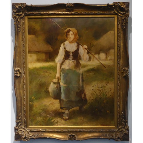 207 - L. Sharon (20th century), The Dairy Maid, oil on canvas, signed 