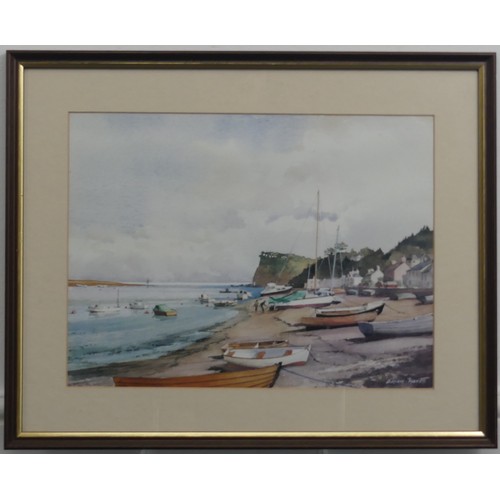 211 - Brian Hayes (British, 20th Century), Beached boats in Budleigh Salterton, Devon, watercolour, signed... 