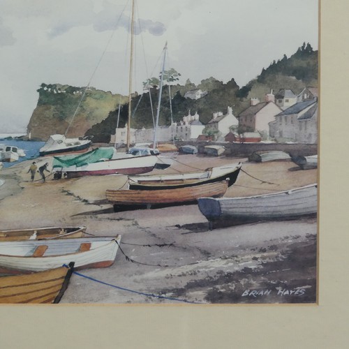 211 - Brian Hayes (British, 20th Century), Beached boats in Budleigh Salterton, Devon, watercolour, signed... 