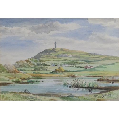 221 - F.J. Walker (20th century), Glastonbury Tor, watercolour, signed, 25cm x 35.5cm (9¾in x 14in), frame... 