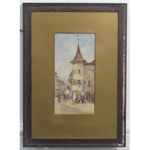 222 - H.Z. Herrmann (19th/20th century), Continental street sceen, watercolour, painting, signed and dated... 