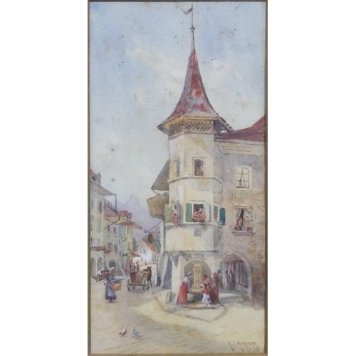 222 - H.Z. Herrmann (19th/20th century), Continental street sceen, watercolour, painting, signed and dated... 