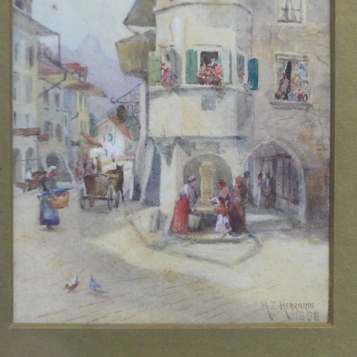 222 - H.Z. Herrmann (19th/20th century), Continental street sceen, watercolour, painting, signed and dated... 