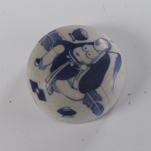 129 - A 19thC Chinese blue and white porcelain Ginger Jar, decorated with underglaze blue depictions of fi... 