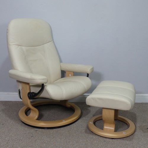 368 - An Ekornes cream stressless Armchair, W 76 cm x H 98 cm x D 76 cm, together with conforming Footstoo... 