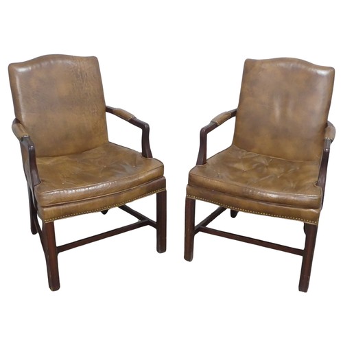 370 - A pair of Georgian style leather Armchairs, W 60 cm x H 96 cm x D 60 cm.