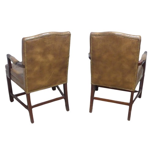 370 - A pair of Georgian style leather Armchairs, W 60 cm x H 96 cm x D 60 cm.