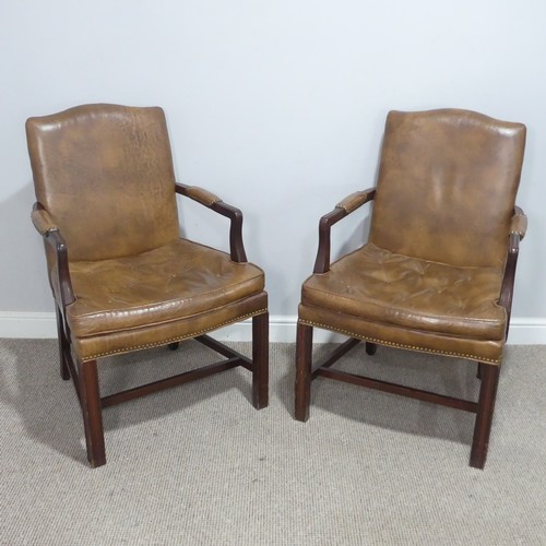 370 - A pair of Georgian style leather Armchairs, W 60 cm x H 96 cm x D 60 cm.